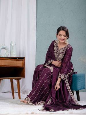 Purple Chinnon Kurta Set for Women 3