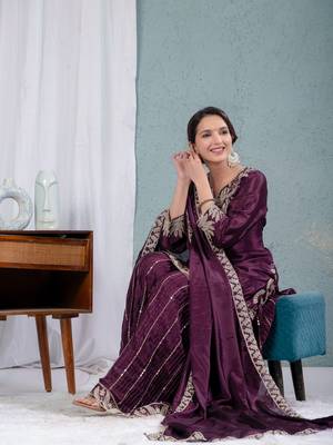 Purple Chinnon Kurta Set for Women 4