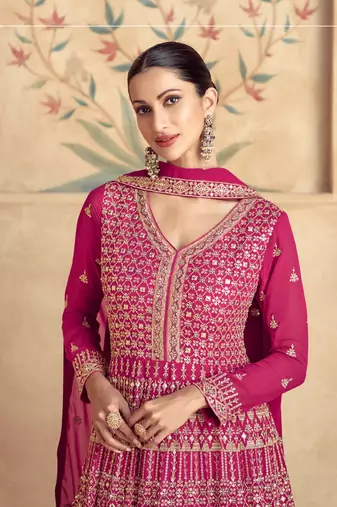 Pink Viscose Anarkali Gown Set