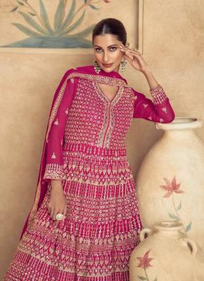Pink Viscose Anarkali Gown Set 3