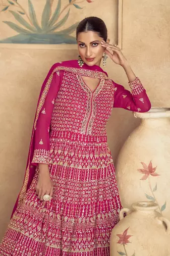 Pink Viscose Anarkali Gown Set