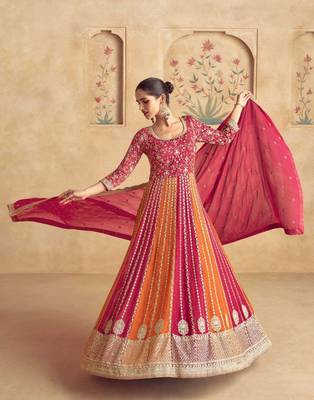 Multicolored Velvet Anarkali Gown Set 2