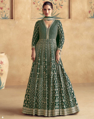 Green Velvet Anarkali Gowns Set 2