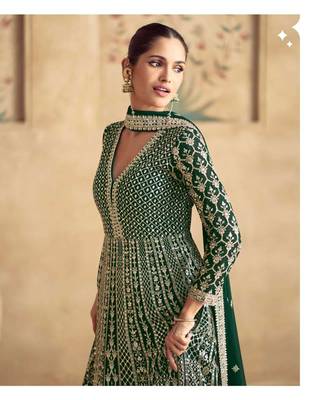 Green Velvet Anarkali Gowns Set 3