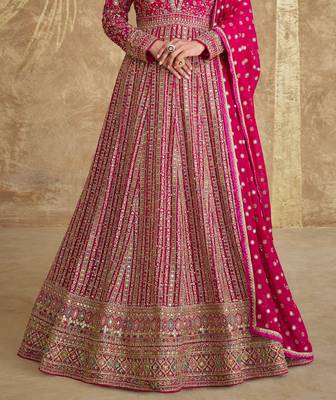 Pink georgette heavy embroidery sequins work gown set 3
