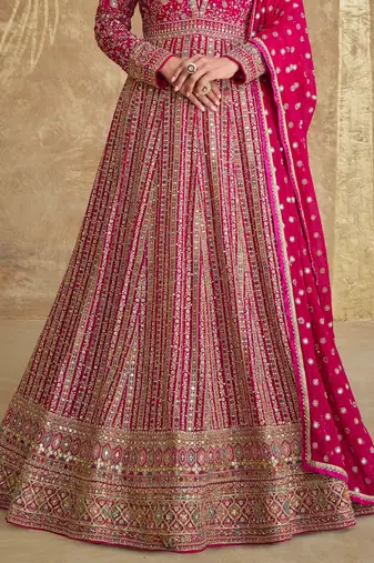 Pink georgette heavy embroidery sequins work gown set