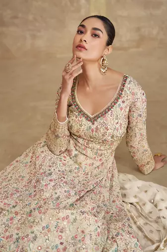 Multicolor Georgette Anarkali Gown Set