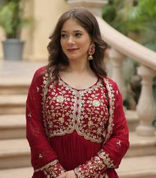 Red sequins & zari embroidered work anarkali set
