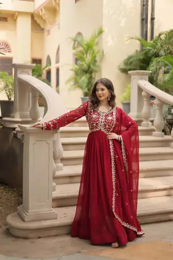 Red sequins & zari embroidered work anarkali set