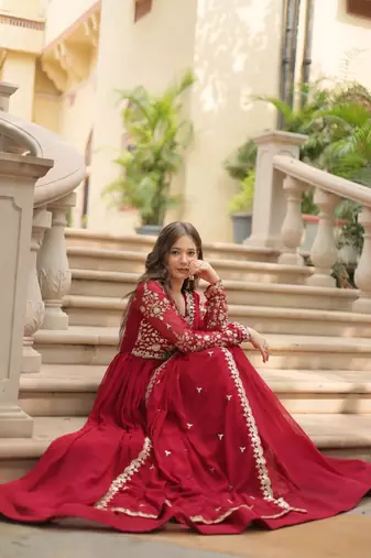 Red sequins & zari embroidered work anarkali set