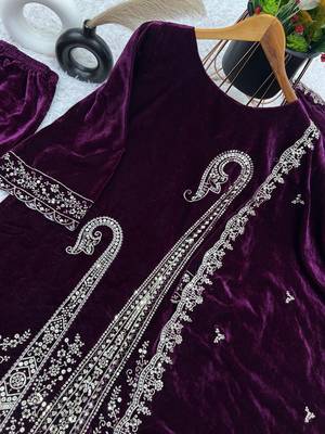Purple Viscose Velvet Kurta Set 2