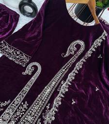 Purple Viscose Velvet Kurta Set