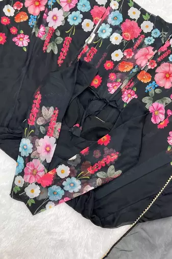 Black jari work floral outing work organza anarkali suit