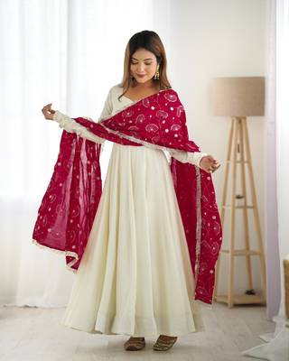 White Silk Anarkali Suit with Dupatta 4