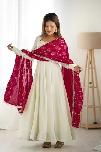 White Silk Anarkali Suit with Dupatta