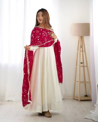 White Silk Anarkali Suit with Dupatta 5
