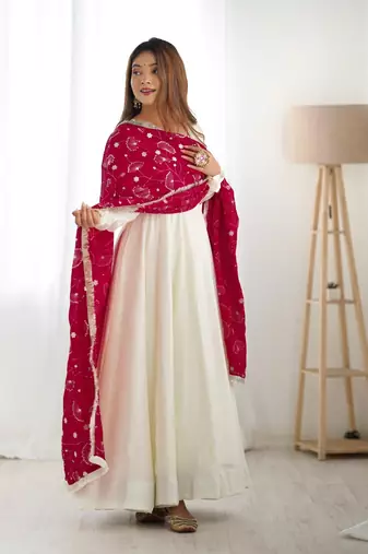White Silk Anarkali Suit with Dupatta