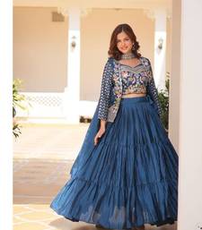 Blue Chinon Silk Threadwork Lehenga Choli