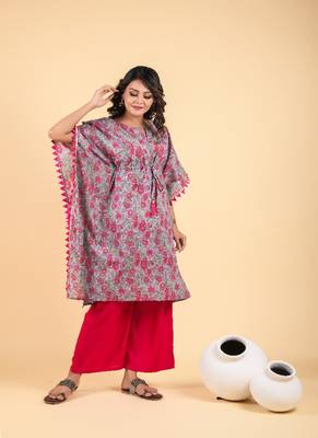 Cool grey and rouge pink kaftan 1