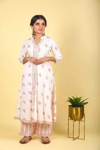 2-piece lily white kurta pant sets