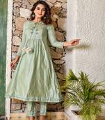 2-piece shiny green kurta pant sets