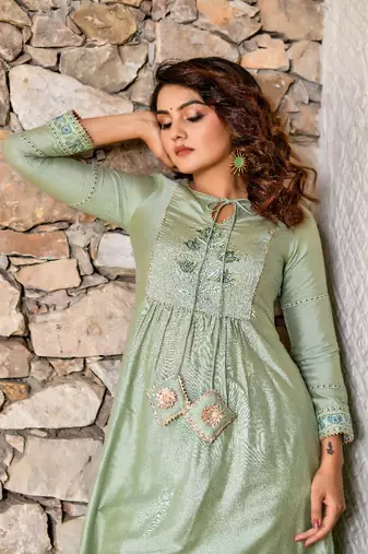 2-piece shiny green kurta pant sets