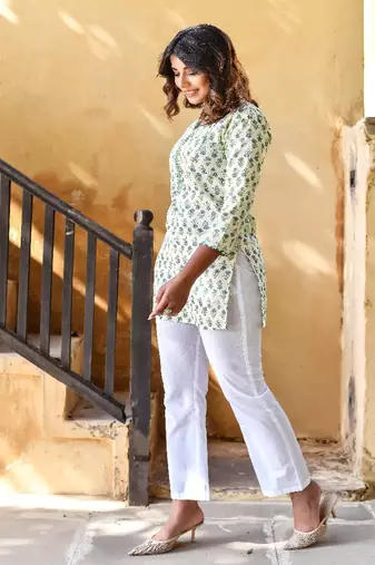 Cotton block printed top and pants