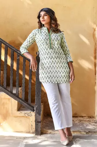 Cotton block printed top and pants
