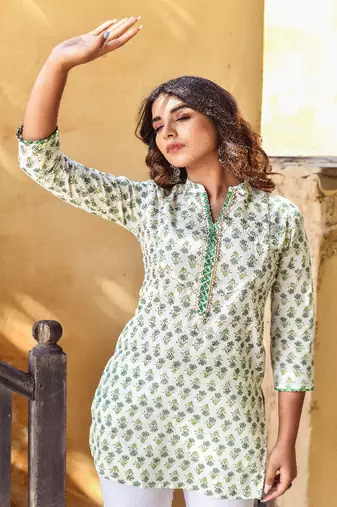 Cotton block printed top and pants
