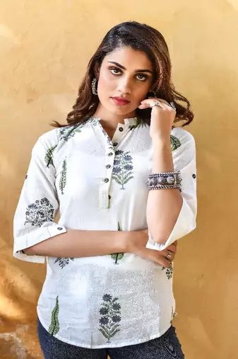 Floral cotton hand block shirt