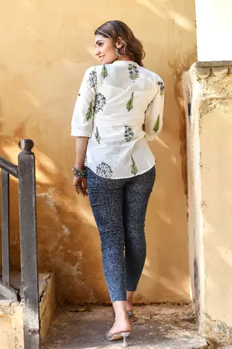 Floral cotton hand block shirt