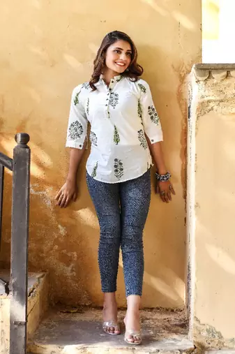 Floral cotton hand block shirt