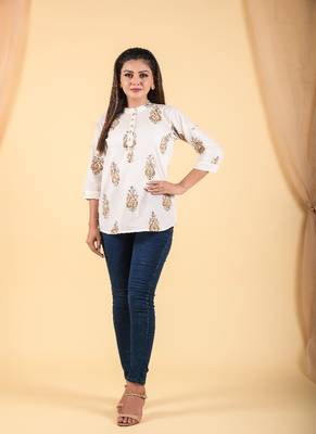 Off white hand block printed cotton shirt 1