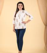 Off white hand block printed cotton shirt