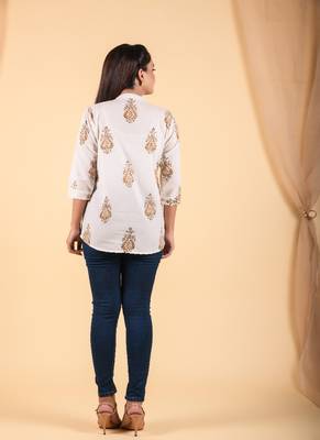 Off white hand block printed cotton shirt 2