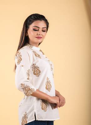 Off white hand block printed cotton shirt 3