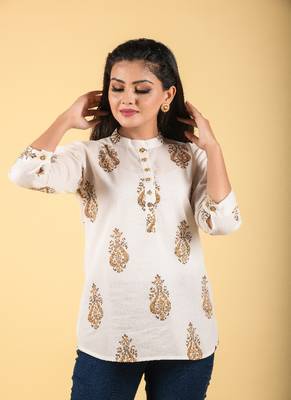 Off white hand block printed cotton shirt 5