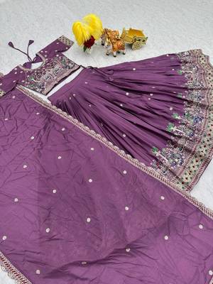 Stunning Purple Chinon Sequins Thread Embroidered Readymade Lehenga Choli 5