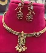 Lord balaji temple necklace set - antique gold finish choker with earrings | traditional south indian religious jewelry