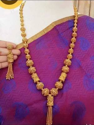 Elegant gold beaded tassel necklace - traditional indian long chain jewelry 1