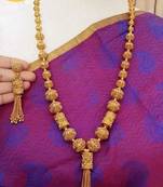 Elegant gold beaded tassel necklace - traditional indian long chain jewelry