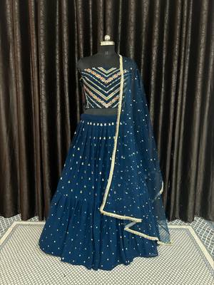 Amazing Teal Blue Lehenga Choli For Women Sequins Embroidery Wedding Party Wear Lengha Choli 7