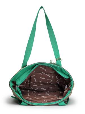  eco- friendly emerald green & multi striped jacquard cotton canvas tote bag 6