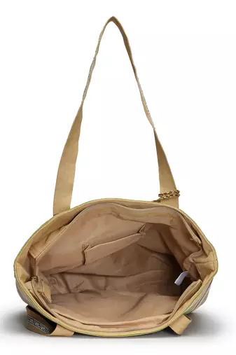 eco- friendly sand & multi striped jacquard cotton canvas tote bag