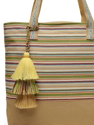 eco- friendly sand & multi striped jacquard cotton canvas tote bag 7