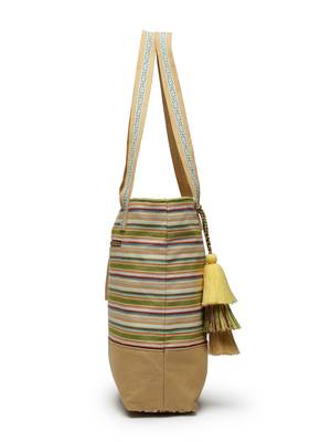 eco- friendly sand & multi striped jacquard cotton canvas tote bag 9