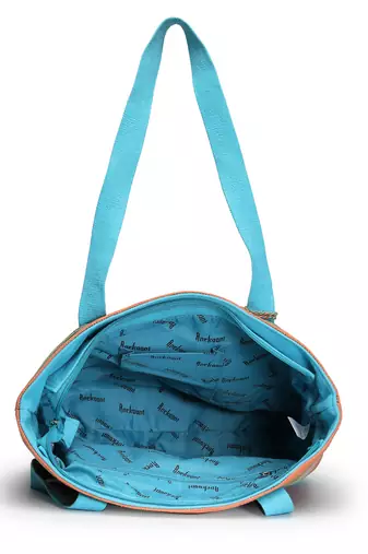 eco- friendly sky blue & multi striped jacquard cotton canvas tote bag