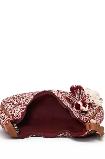 tribal wine, ivory & tan tribal cotton jacquard sling bag