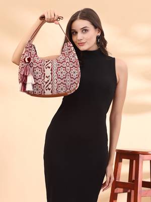 tribal wine, ivory & tan tribal cotton jacquard sling bag 8