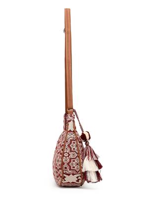 tribal wine, ivory & tan tribal cotton jacquard sling bag 9